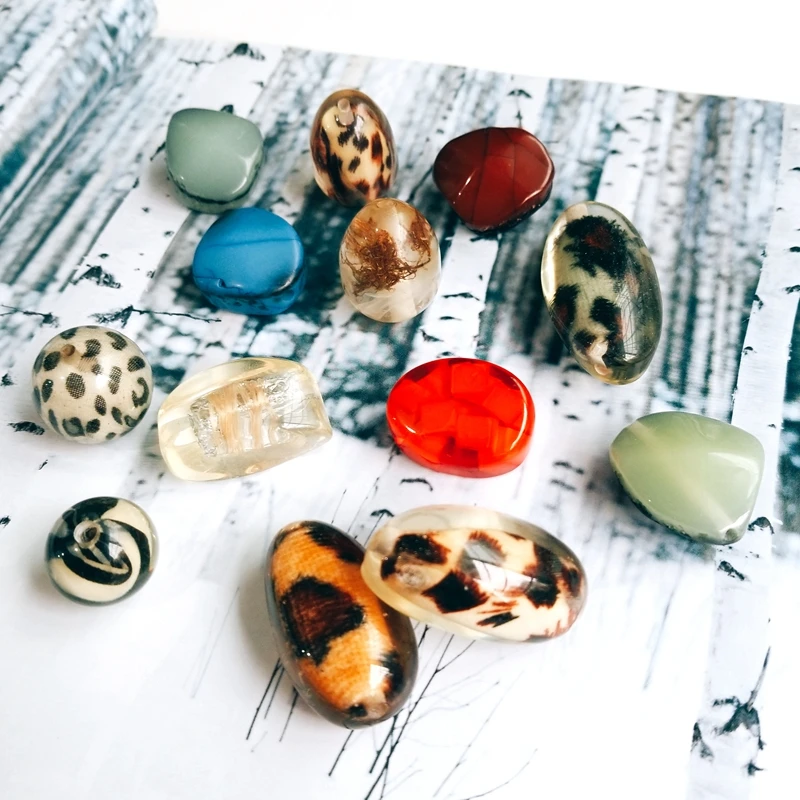 

Diy accessories resin material leopard print imitation amber retro pearl piercing earrings pendant jewelry findings
