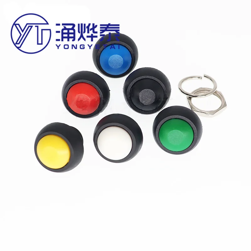 

YYT 6PCS Small waterproof self-reset button switch round non-lock PBS-33B black white yellow orange blue green red 12mm