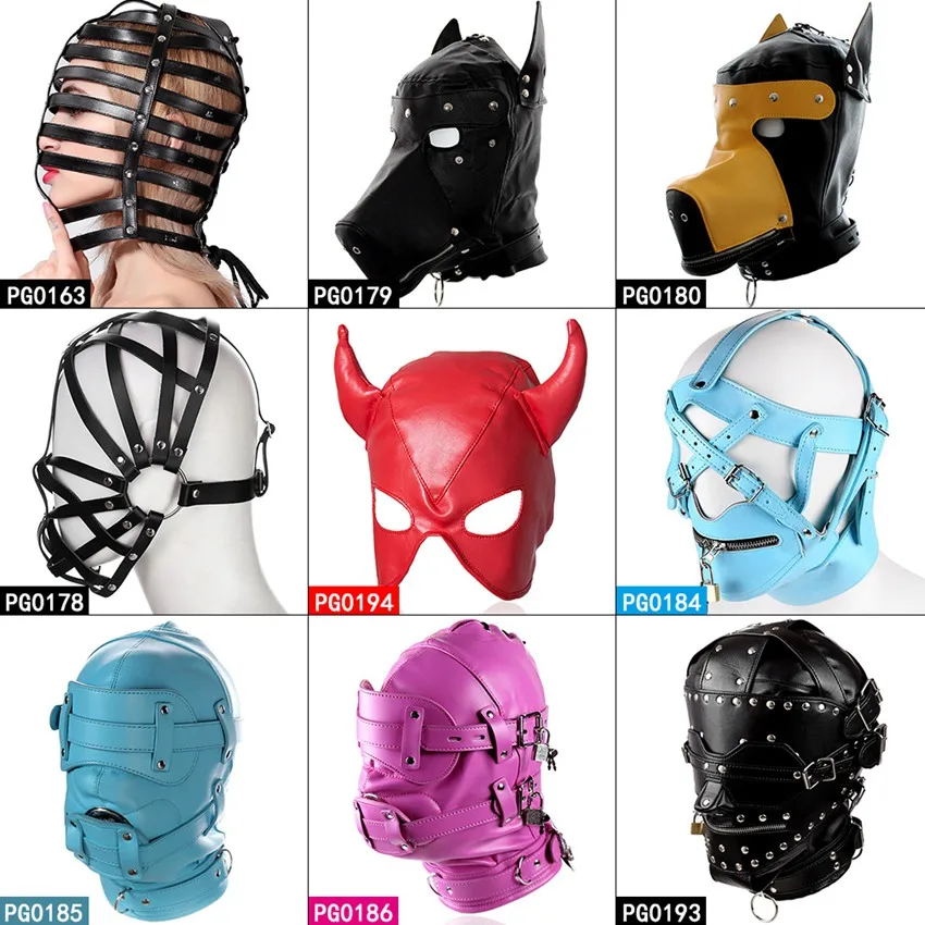 

Leather Mask Head Harnes Unisex Hood Mask Festival Rave Wear Leather Harness for Women Sexy Fetish Bondage Lingerie Gothic Punk