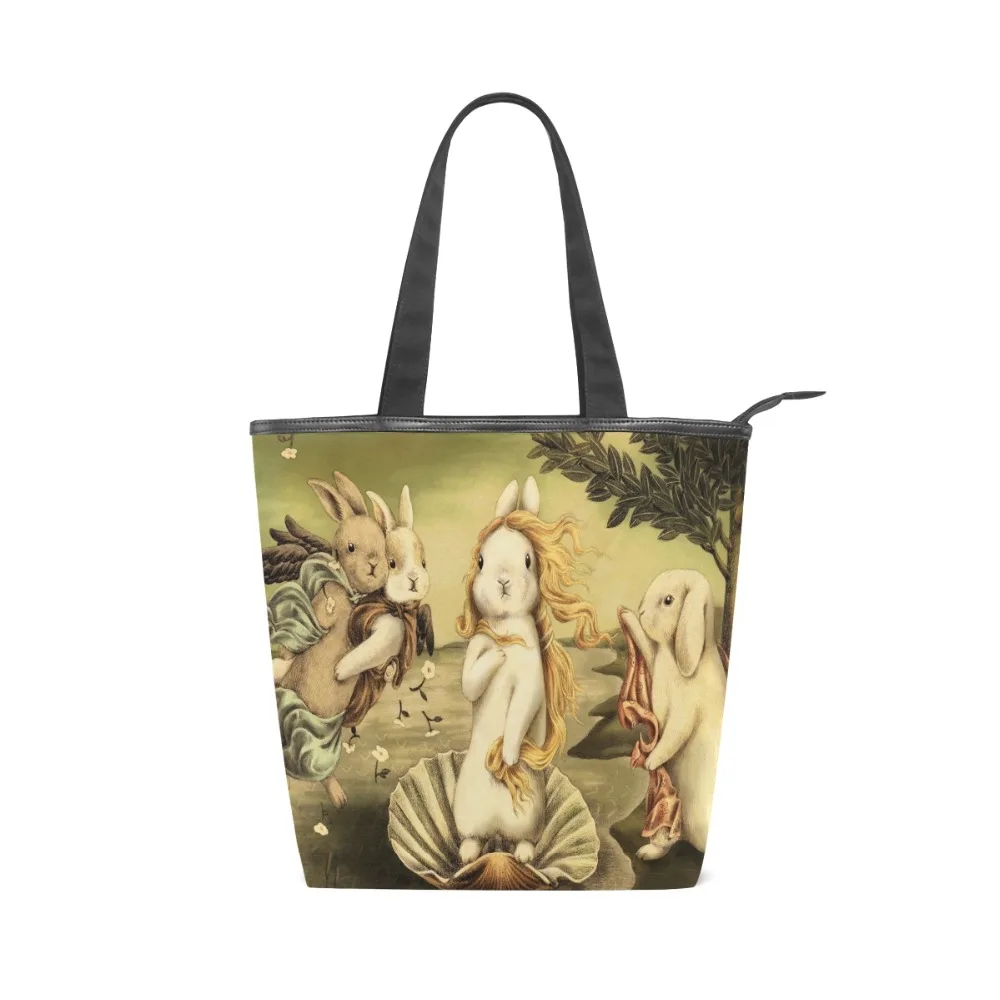

The Birth Of Venus Rabbit Pattern Female Shoulder Bag Canvas Women Handbag Casual Feminine Tote Ladies Large Bags sac a main