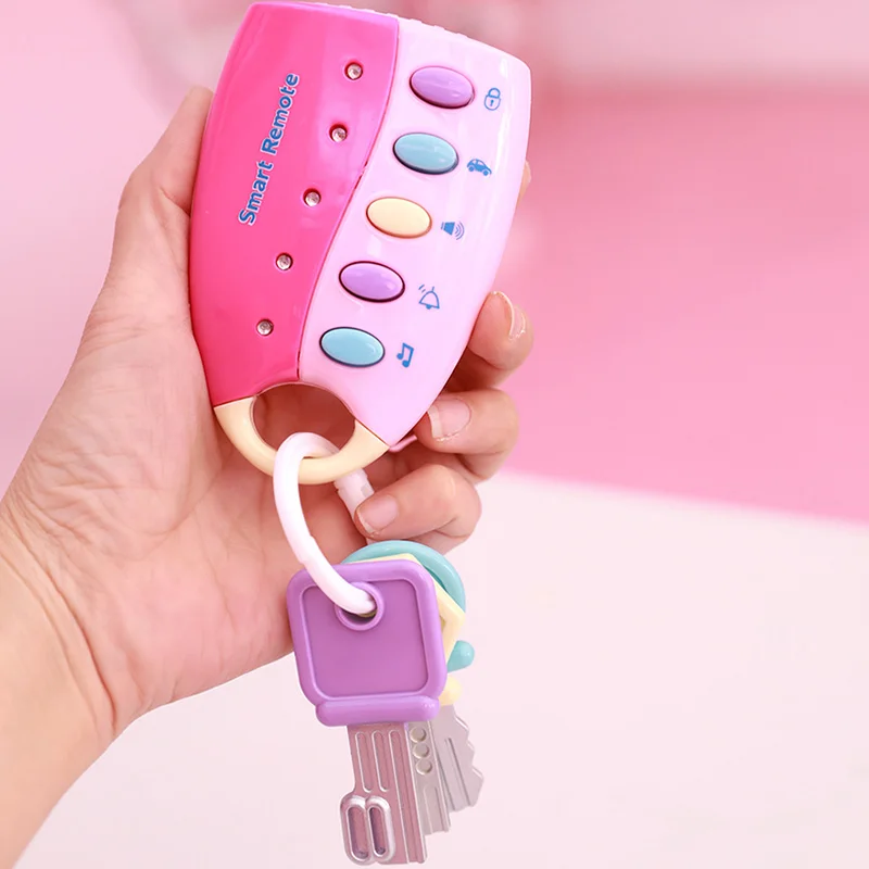 Детские игрушки автомобиль пульт дистанционного управления эмуляция ключ развивающие игрушки Погремушки мобильный 0-12 месяцев раннее образование головоломка игрушка-ключ - Цвет: key pink