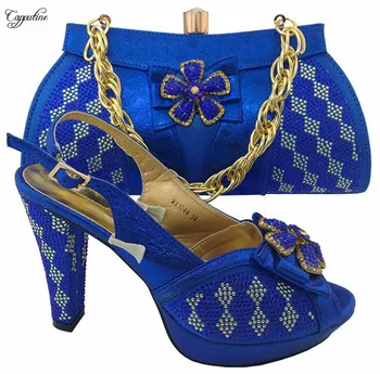 

Popular African high heel shoes and handbag set latest party sandal with bag MM1044 in royal blue, heel height 11cm