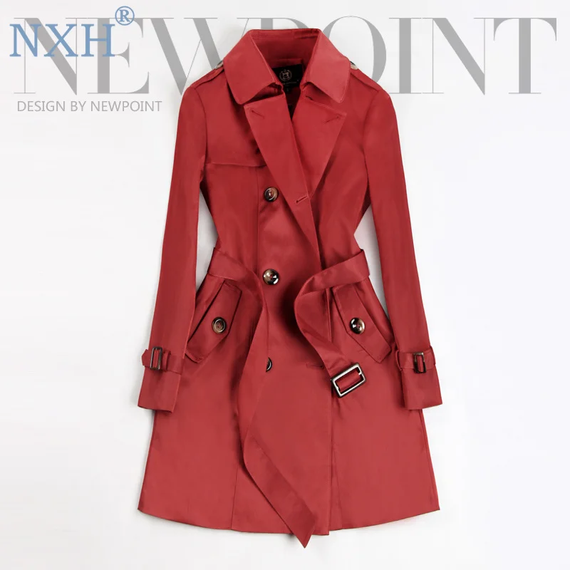 NXH Женский Длинный плащ осенний женский офисный Тренч элегантная двубортная верхняя одежда ветровка, длинное пальто для женщин