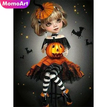 

MomoArt Diamond Painting Halloween Girl Diamond Embroidery Full Square Rhinestone Diamond Mosaic Pumpkin Gift