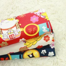 Полуярд Плотная хлопковая ткань с мягким ветерком позолоченный Кот приносящий удачу принт, ручная работа «сделай сам» Лоскутная работа сумка ткань хлопок A997