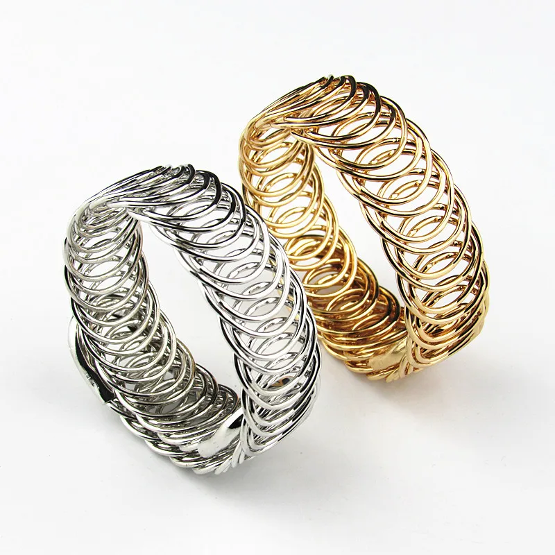 

Fashion Punk Bohemia Adjustable Wrap Women Bracelet Femme Gold Silver Color Bangles Metal Luxury Spring Cuff Bracelet On Hand