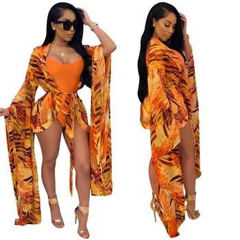 

Wantmove 2019 new summer women Bikini two-piece sexy plus size print lace up chiffon cloak Bikini two piece set WM619
