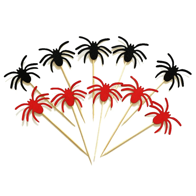 5PCS/Set Spider Cake Cupcake Toppers Picks Halloween Party Decor Supplies cake Toppers Birthday Wedding Cake Decor Black Red