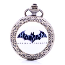 Дизайн Бэтмен кварцевые карманные часы Подарочное ожерелье-цепочка Мужские Женские Reloj relogio de bolso Box бронза
