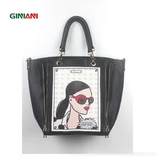 GINIANI натуральная кожа женская продольная двойная молния большая сумка для покупок мода рок стиль голова портрет картина сумка