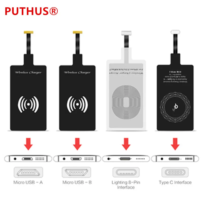 Беспроводной зарядный приемник PUTHUS QI для iPhone 5S 7 6 Plus универсальный беспроводной