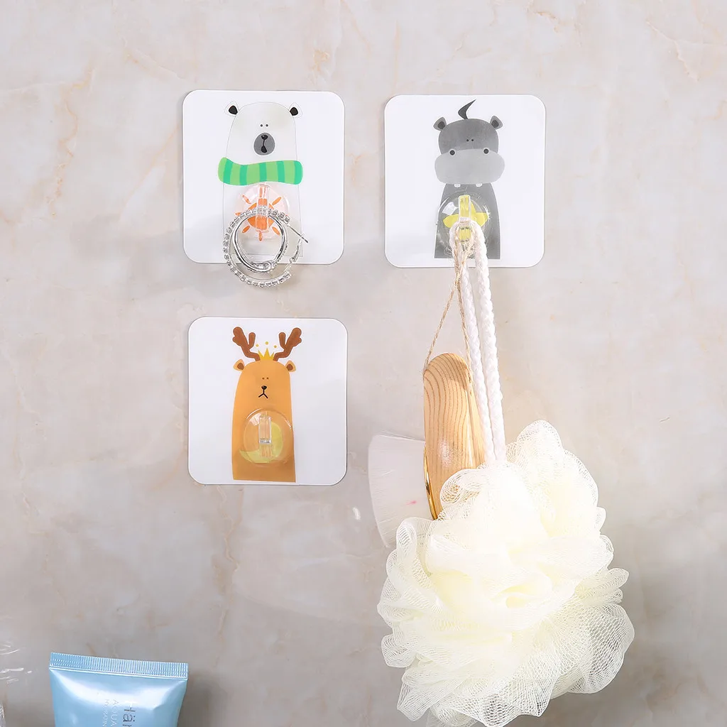 

Animal Cartoon Wall Mounted Hooks Traceless Sticky Coat Bags Towel Hook Hanger Adhesive Wall Hanger For kitchen Bathroom