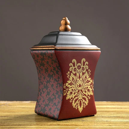 Винтаж Керамика хранения кувшин, ваза украшения Гостиная крыльцо творческая работа украшение банка для хранения с крышкой - Color: Red