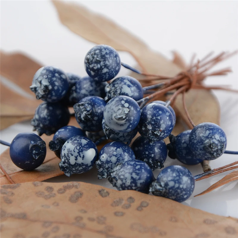 50pcs/lot Blue/Red Berry Artificial Pomegranate Fruit Stamen Scrapbooking Flower Home Wedding Decoration Box Crafts Supplies