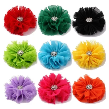 

20pcs/lot 3" 16Colors Chic Soft Shabby Artificial Fabric Flowers With Bling Rhinestone Alloy Button Artificial Flowers