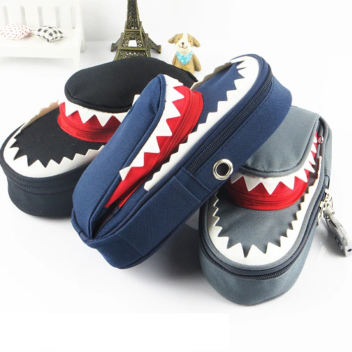 

Boys Girls Personality Stationery Creative Shark Large Capacity Canvas School Pencil Case Pencil Bag Pen Case with Code Lock