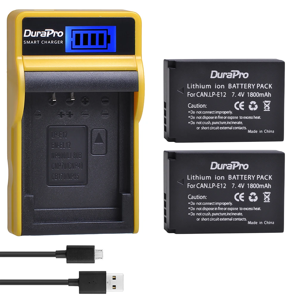 DuraPro 2x1800 mAh LP-E12 LPE12 LP E12 Аккумулятор для камеры+ ЖК-Зарядное устройство USB для Canon M 100D Kiss X7 Rebel SL1 EOS M10 DSLR камеры