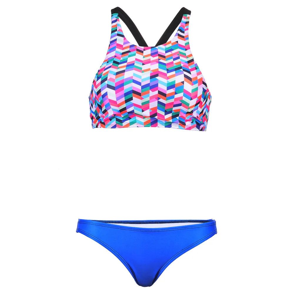 2016 Summer Swimwear Bikini New style Colourful Plaid Digital Print High Neck Galaxy Star