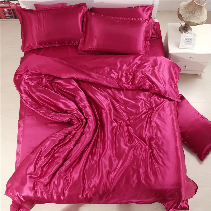 Горячее предложение! Распродажа! комплект постельного белья из натурального шелкового атласа, домашний текстиль King size, постельное белье, пододеяльник, плоский лист, наволочки, 55 - Цвет: Розовый