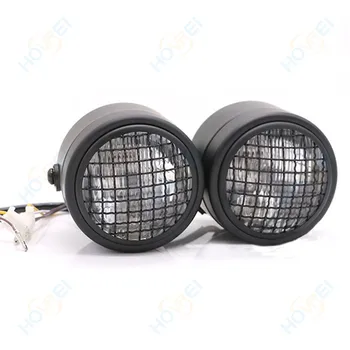 

universal retro motorcycle H4 55W Front grill mesh twin Dual Headlight mask double headlamp Dual For Harley Honda Chopper Custom