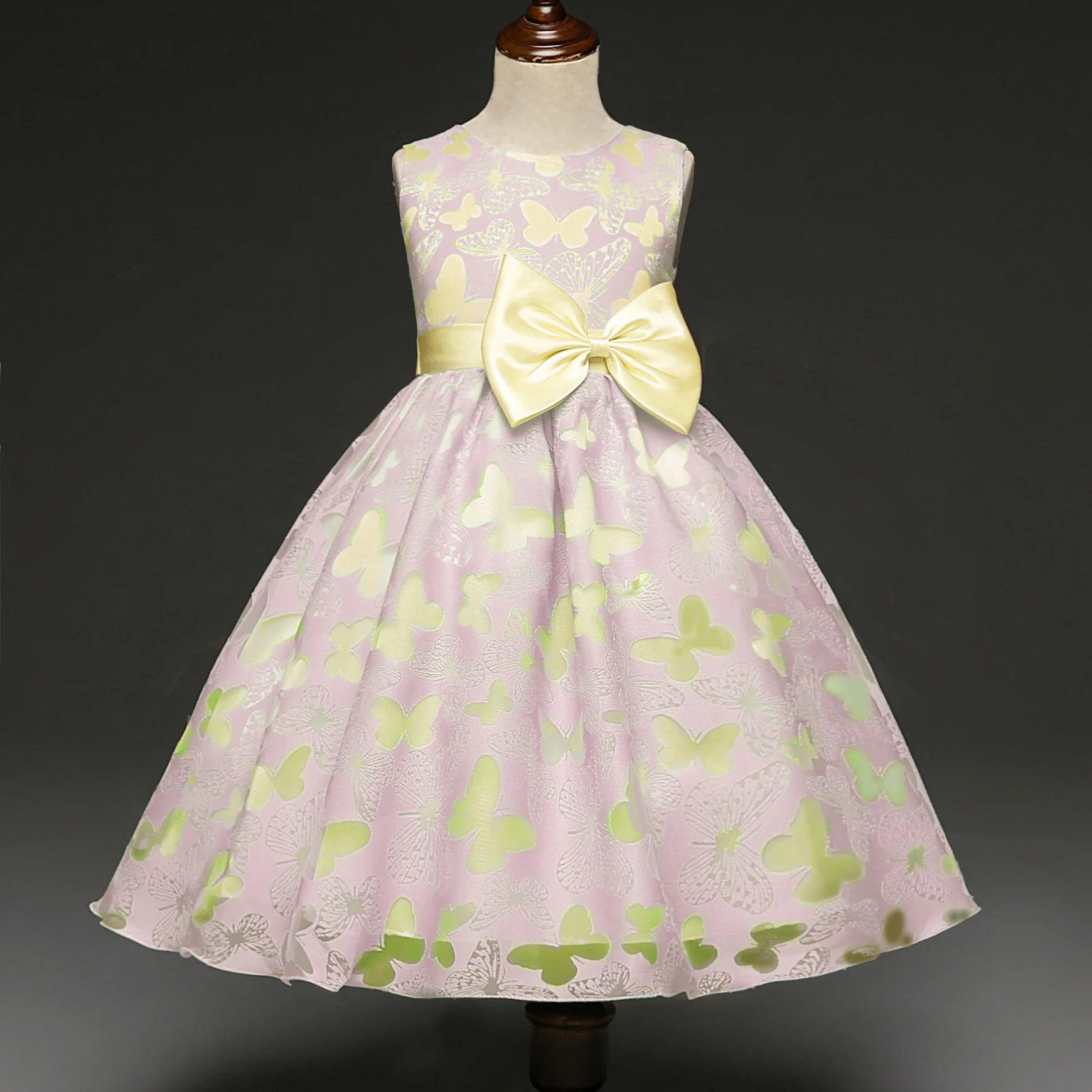В году, новое летнее детское платье с бабочками и цветами для девочек вечернее платье для выпускного вечера, платье принцессы для дня рождения - Цвет: Pink