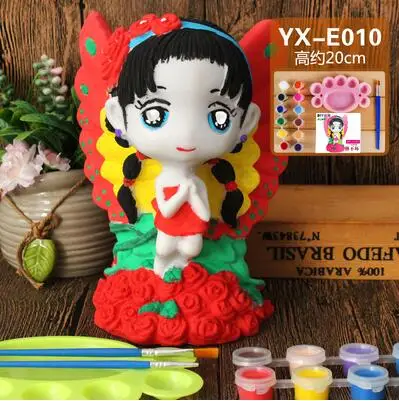 

20cm princess lovely Children pet mannequin toy plaster doll Piggy bank mannequin Gift 12 color paint pen palette 1set A262