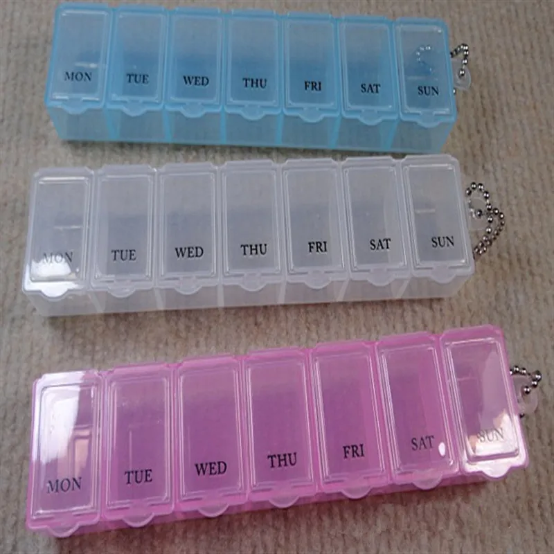 

7 Slots Transparent Mini travel weekly Blue Pill case for Drugs splitters Portable Medical box