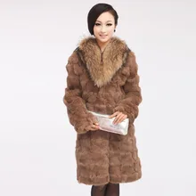 Fur Story, новинка 15158, Женская мода, роскошный воротник из меха енота, натуральный мех кролика, пальто размера плюс, Женское пальто из натурального меха