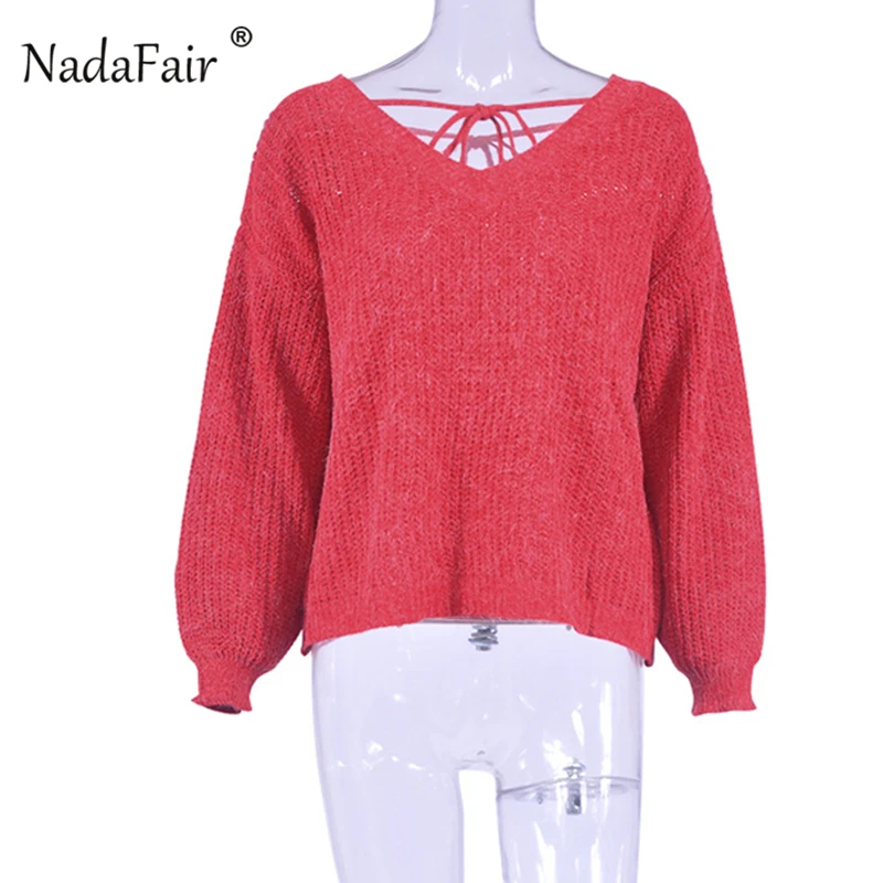 v neck lace up sweater women19_