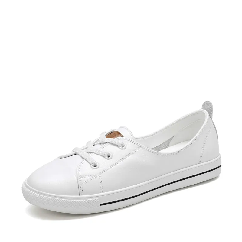

White shoes women 2019 spring new leather casual flat Joker Korean students shallow flat ladies shoes Yasilaiya