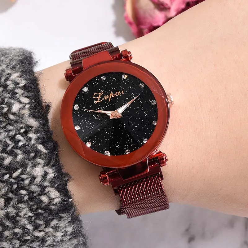 Women Starry Sky Masonry Watch Lady Mesh Strap Buckle Luxury
