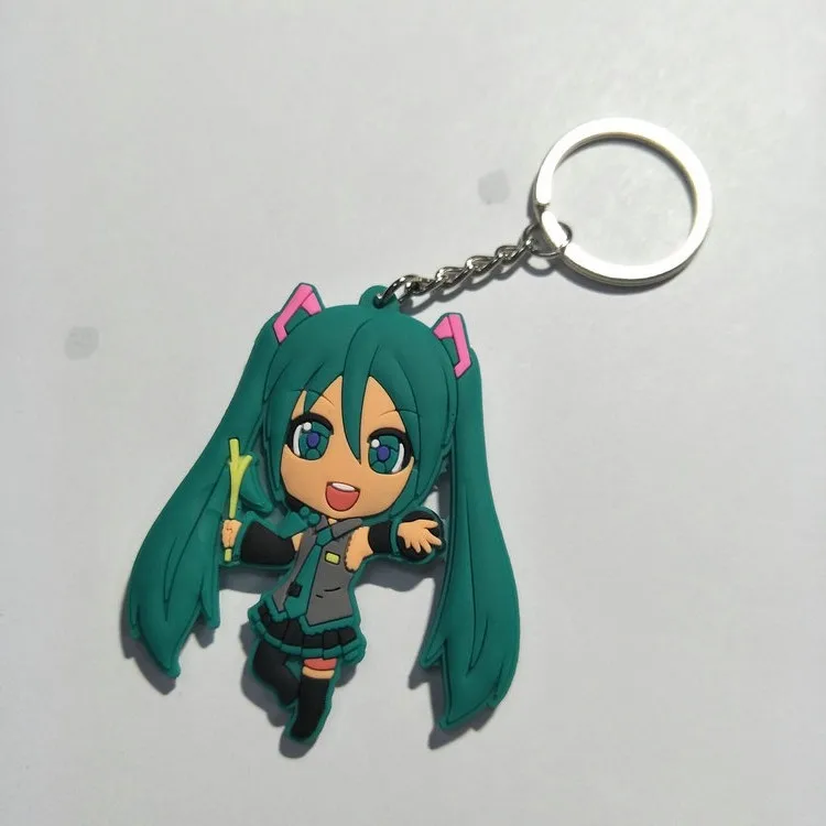 Anime Hatsune Miku cosplay PVC llavero moda divertida silicona para llaves coche bolsa colgante llavero joyería accesorios llaveros