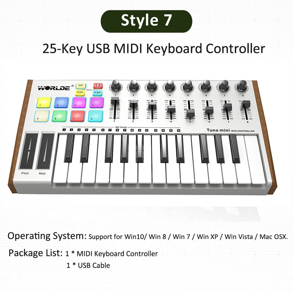 Портативная MIDI клавиатура управления Лер мини USB клавиатура MIDI управление Лер MIDI клавиатура колодки 7 видов стилей для варианта