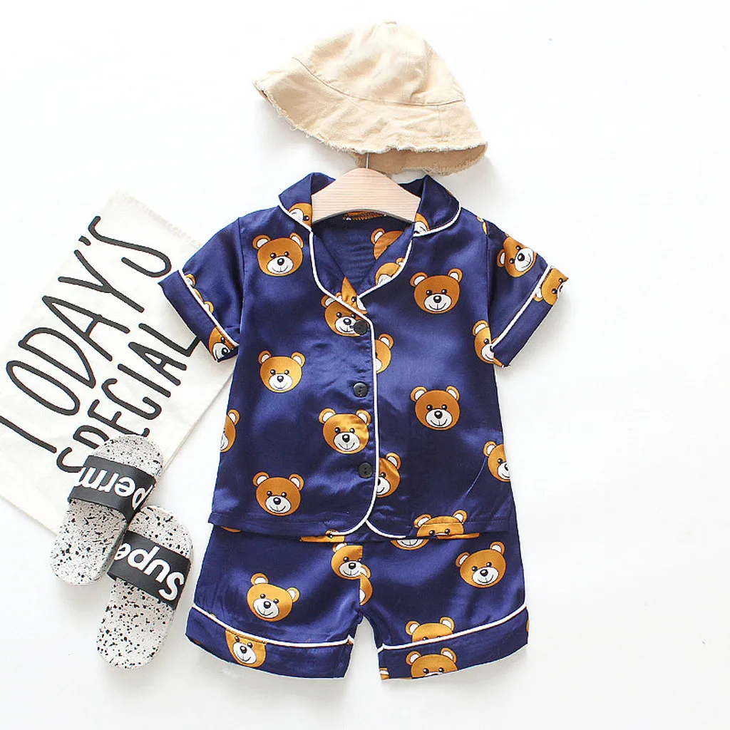 Toddler Kids Baby Boys Girl Cartoon Pajamas Sleepwear T shirt Shorts Clothes Set