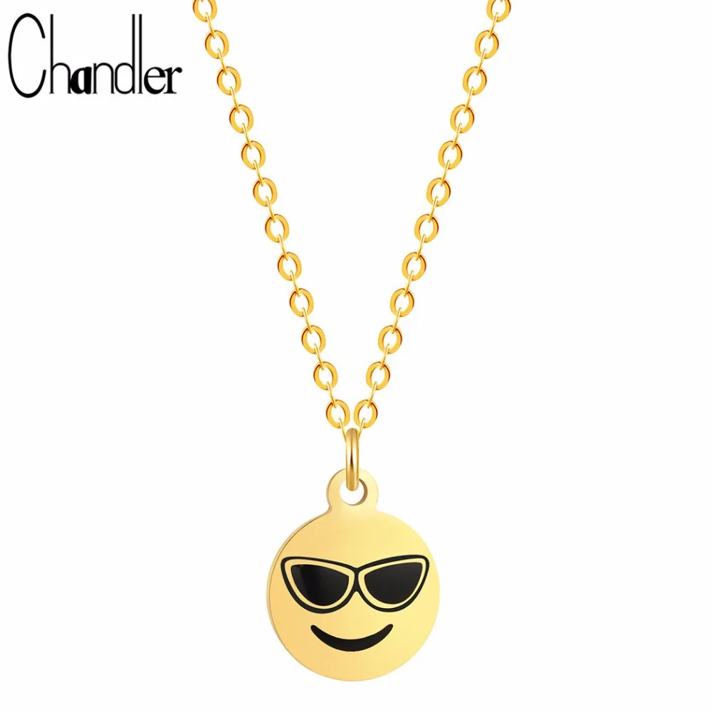 

Chandler Cool Smile Face With Black Glasses Emoji Pattern Long Chain Pendant Necklace Maxi Hip Hop Female Fashion Accessaries