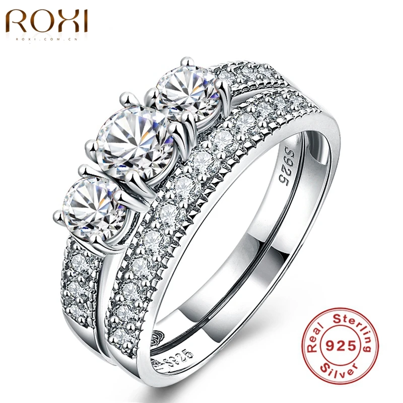 

ROXI Luxury 925 Sterling Sliver Jewelry Rings For Women Wedding Engagement Ring Set Genuine Three Stone 925 Solid Sliver anillos