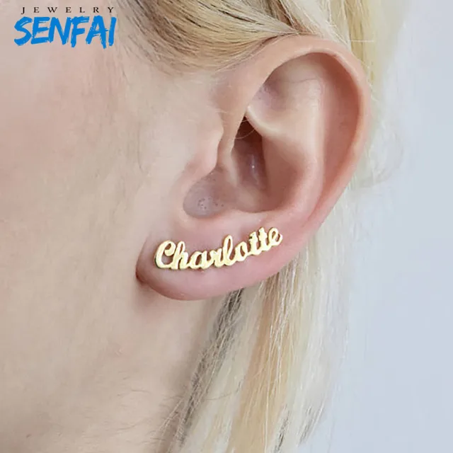 Personalized Custom Name Earrings Customize Initial Cursive Personalized Custom Name Earrings Customize Initial Cursive Nameplate Stud Earring Gift For Women Best Friend S