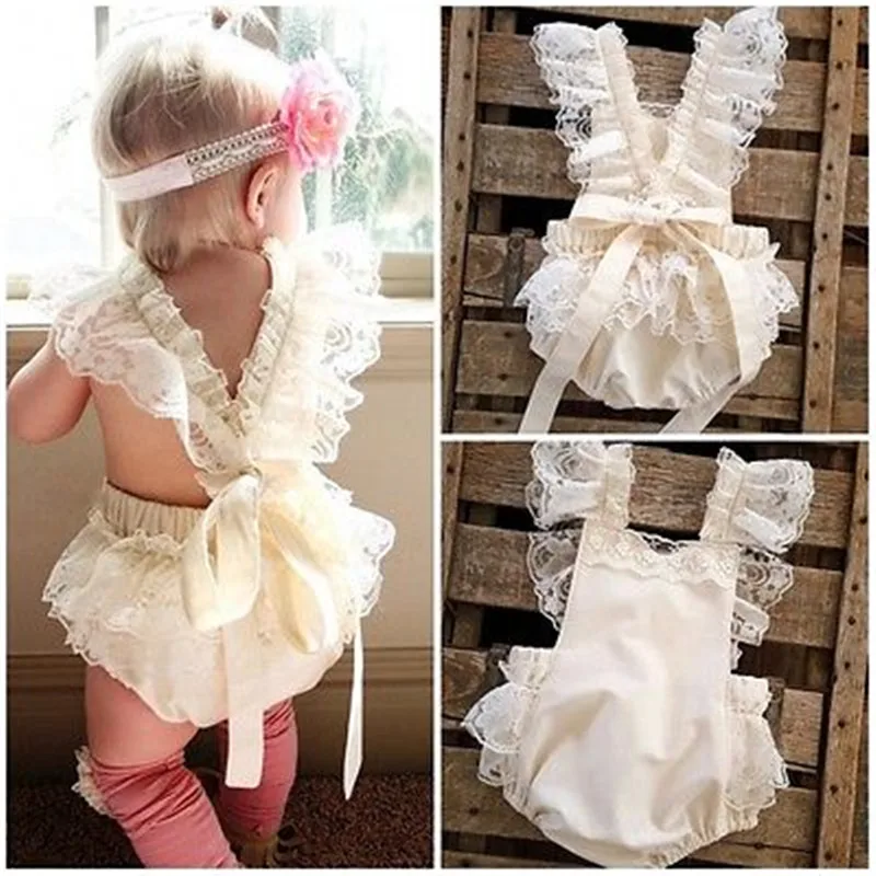 Infant Baby Girl Lace Backless Ruffle Bodysuit,Newborn Babies Girls