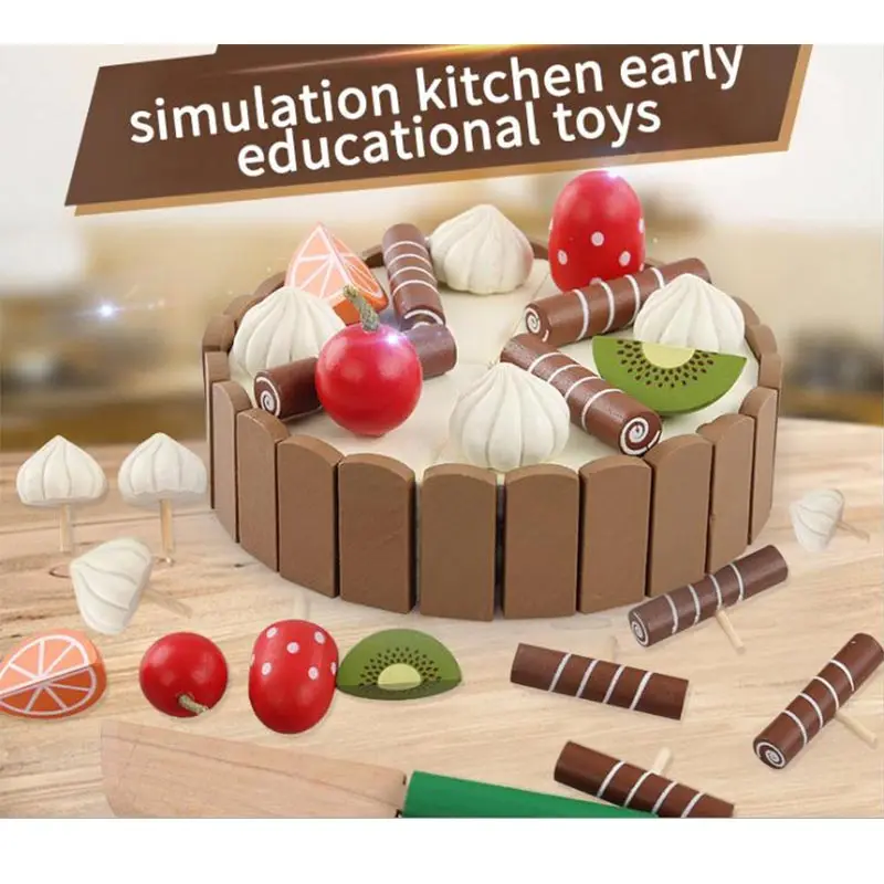 

DIY Pretend Play Cake Cutting Birthday Cake Toy For Children Wooden Magnetism Kitchen Food Toys Girls Gift Role Toy For Kids