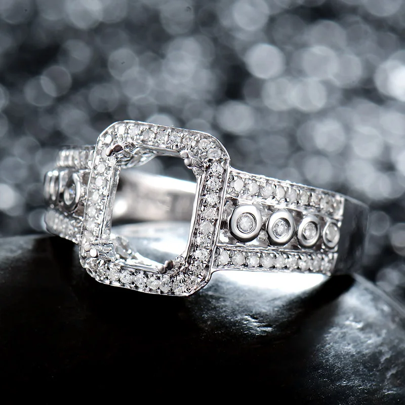 Обручальные кольца изумрудной огранки, Монтажные кольца 6x8 мм, 0.85ct, Алмазное полумонтажное кольцо, 14Kt, белое золото, на продажу