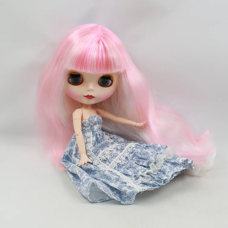 Кукла Nude Blyth для серий № 280BL136101062, шарнирное тело, Розовый микс, голубые и белые волосы с челкой, матовая кожа, фабрика Blyth