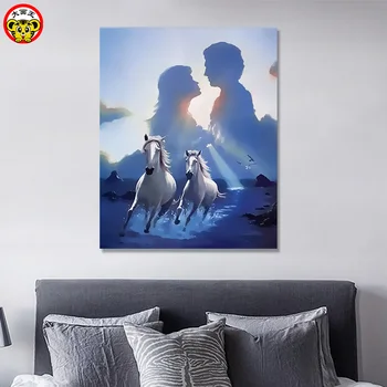 

painting by numbers art paint by number Passionate love landscape character air lover animal horse living room decora