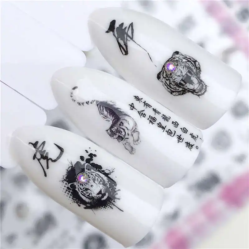 

FWC 3D Nail Stickers Black Flower / Green Leaf/Animal/Flower Nail Art Stickers Decals DIY Beauty Creative Nail Decorations