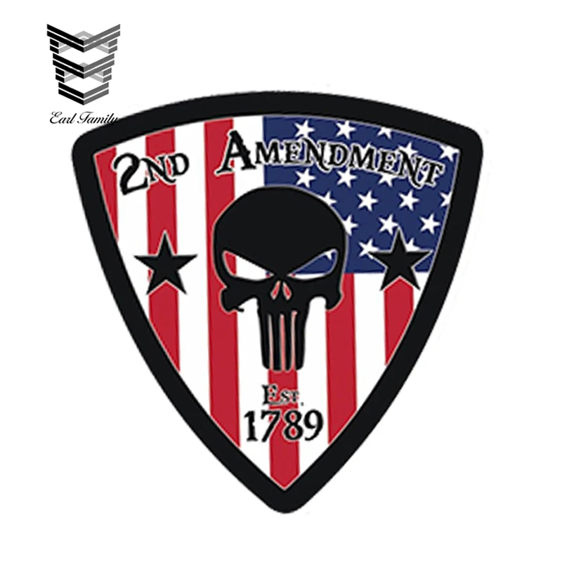 

EARLFAMILY 13cm x 13cm Car Styling Amendment Punisher Skull Flag USA Car Sticker Gun Control NRA PAIR Waterproof Accessories