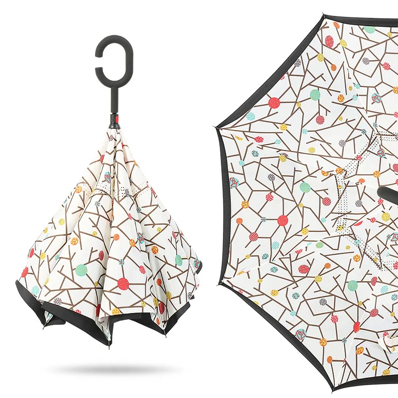 Ветрозащитный обратный складной зонт для женщин, двойной слой перевернутого зонта, самостоящий наизнанку, защита от дождя, С-крюк, руки - Цвет: 4