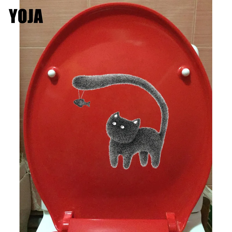 YOJA 23.7*23.1CM Kitten And Fish Classic Bedroom Toilet Sticker Decor Wall Art Decals T1-0103 | Дом и сад