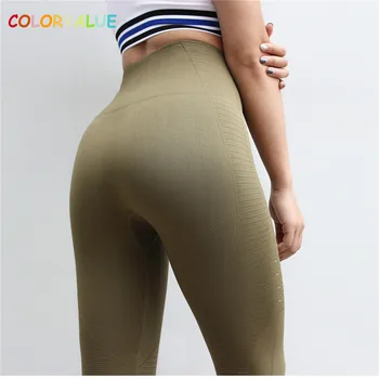 

Colorvalue Hollow Out Fitness Athletic Leggings Women Flexible Seamless Jogger Sport Tights Widen Waistband Workout Sport Pants