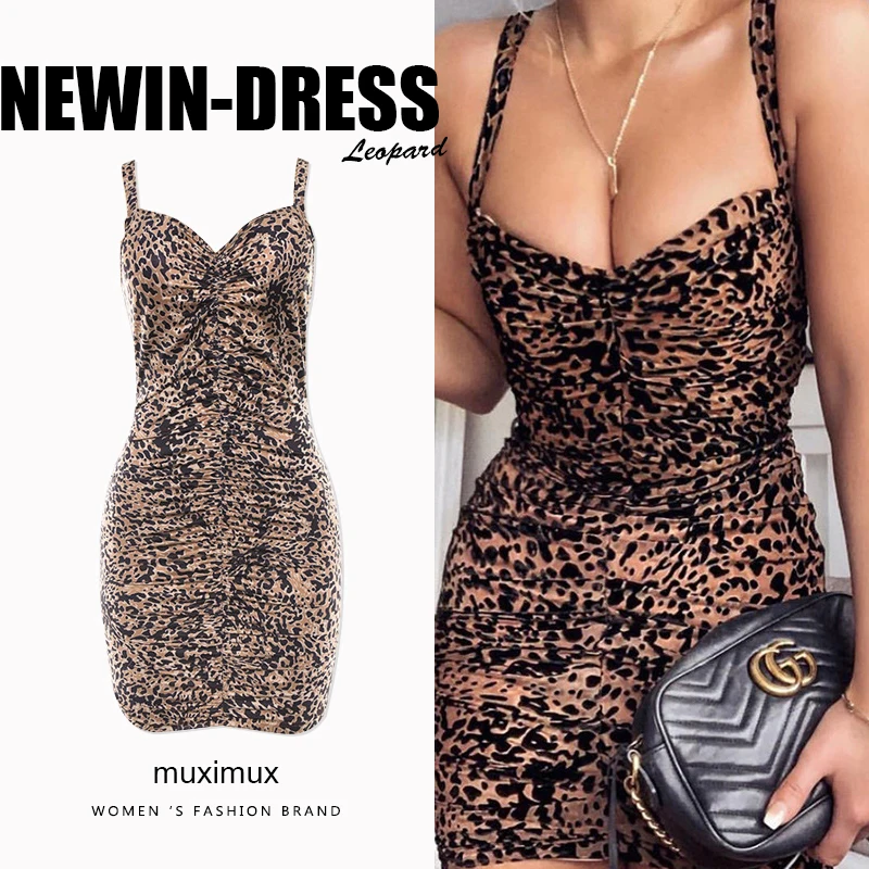 spaghetti strap leopard print dress