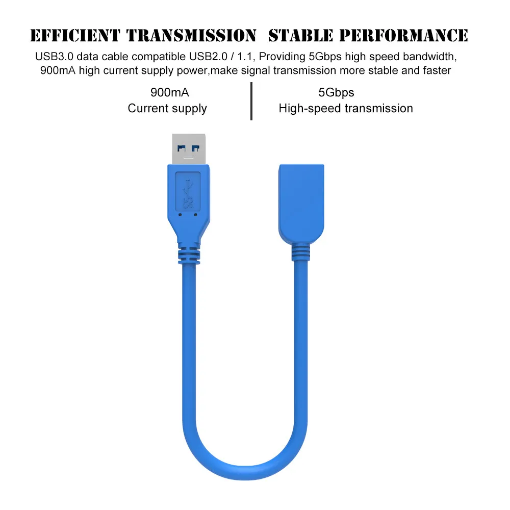 Синий цвет 0,3 м супер скорость USB3.0 удлинитель, a-штекер к a-гнезду удлинитель Кабель для передачи данных для U диск беспроводной Lan принтер