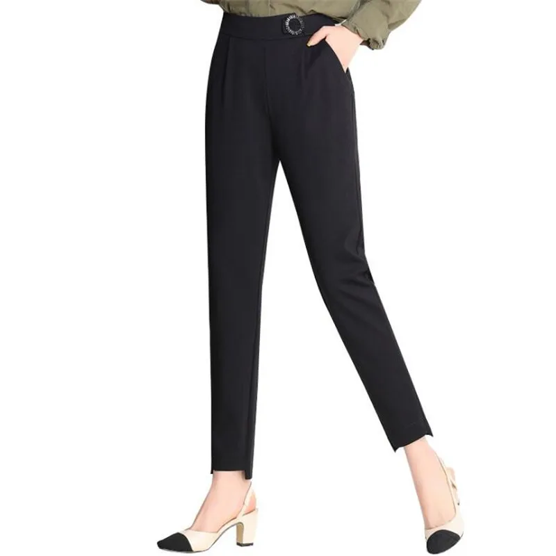 Las 2019 Cintura Alta Tobillo Verano Botón pantalones Diseño De Lápiz Pantalon Mujeres Longitud Primavera Mujer Nuevo Negro Casual Pantalones 7vvr5PIqn